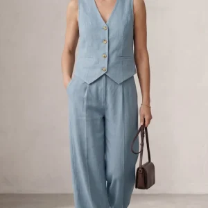 Aira – Conjunto elegante de dos piezas con chaleco y pantalón de pierna ancha