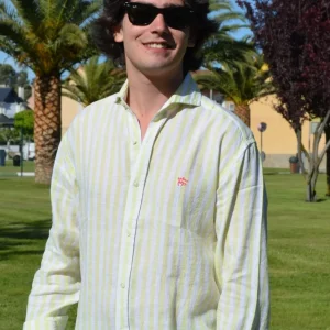 CAMISA CBRO. MP. LINO/ ALGODÓN RAYAS AMARILLO