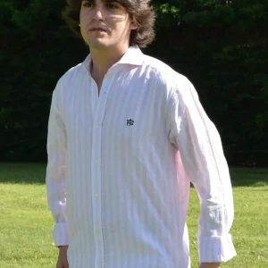CAMISA CBRO. MP. LINO/ ALGODÓN RAYA ROSA