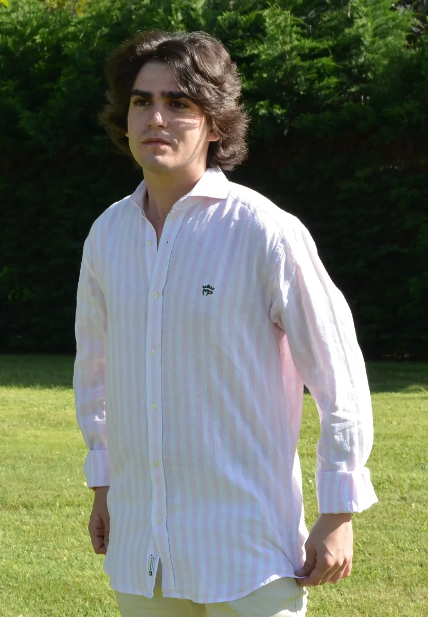 CAMISA CBRO. MP. LINO/ ALGODÓN RAYA ROSA
