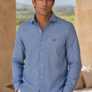 CAMISA CBRO. MP. AZUL RAYAS MOD: 202