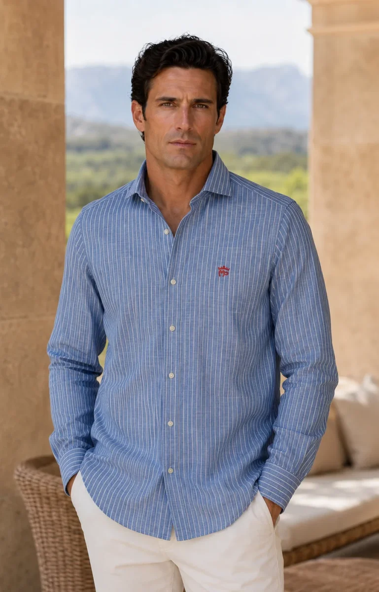 CAMISA CBRO. MP. AZUL RAYAS MOD: 202