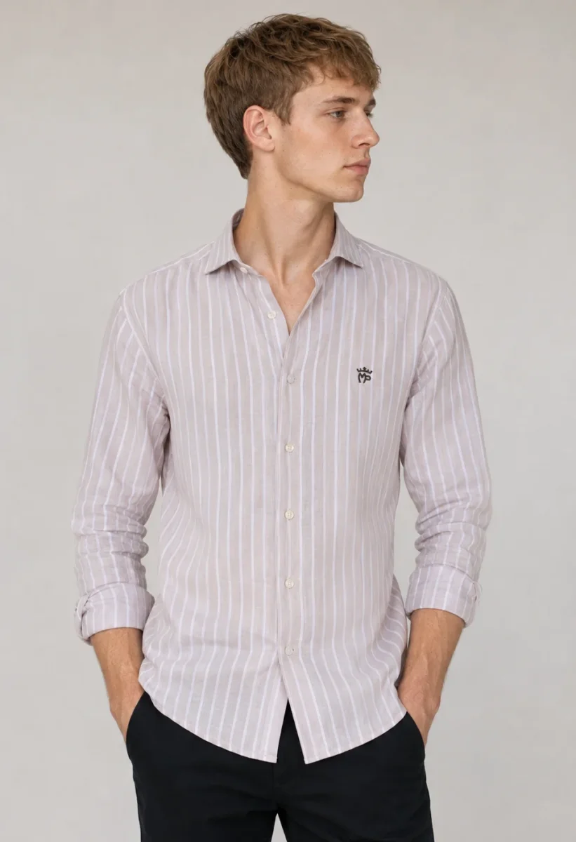 CAMISA MONTEPICAZA BEIGE RAYA BLANCA MOD: 209.