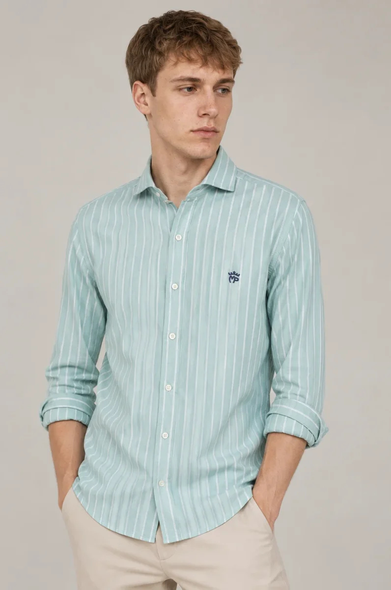 CAMISA MONTEPICAZA VERDE RAYA BLANCA MOD. 208.
