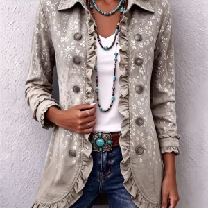 Abril | Chaqueta Boho Chic Estampado Floral Dorado Degradado