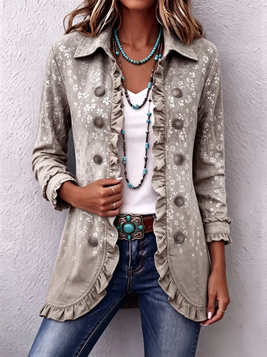 Abril | Chaqueta Boho Chic Estampado Floral Dorado Degradado